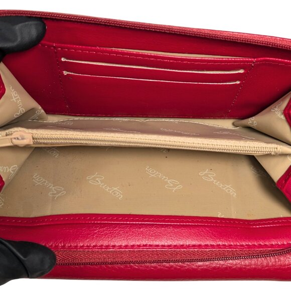 Buxton Red Pebbled Leather Whipstitch Long Zippy Continental Checkbook Wallet - Picture 6 of 10